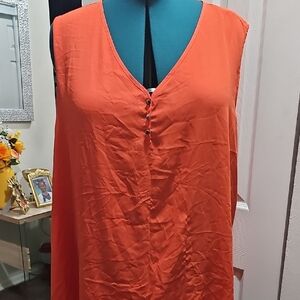 Ashley Stewart Sleeveless V-Neck Buttoned Orange High Low Blouse